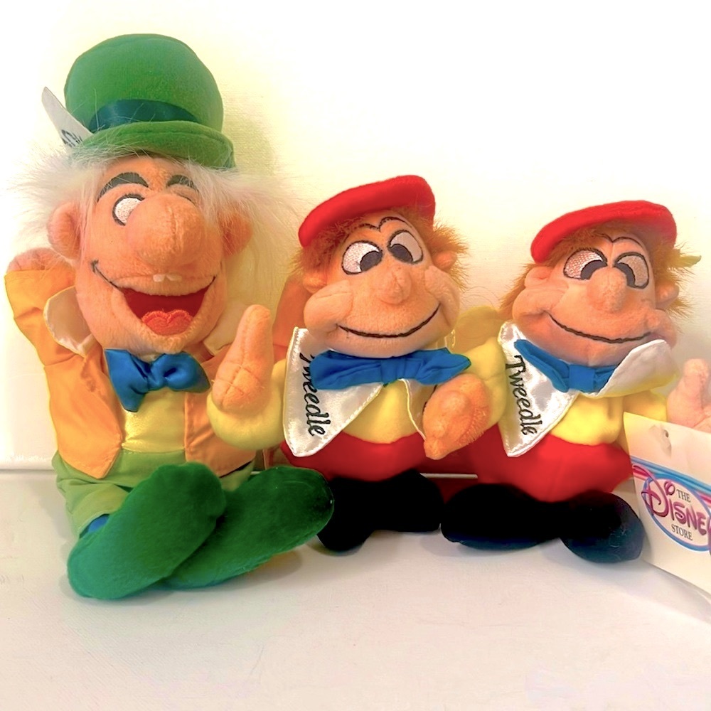 Vintage Disney Store Mad Hatter Bean Bag & Tweedle Dee & Dum Bean Bag Plushies